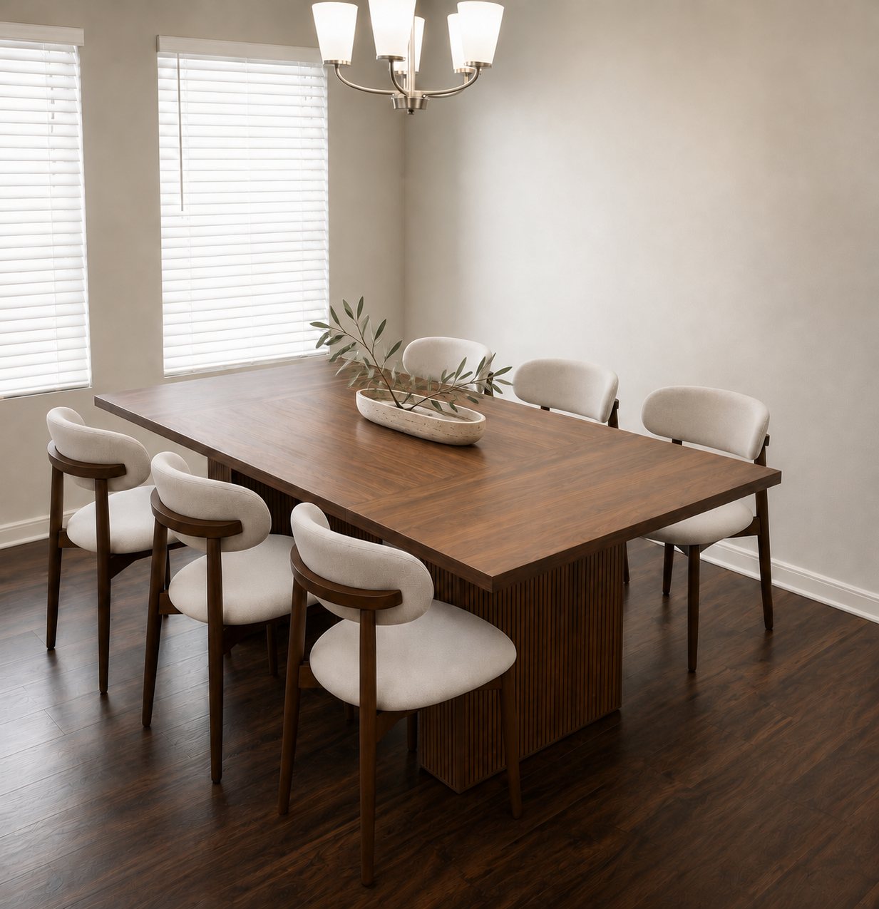 Marlow Set — Walnut, slatted pedestal · 78" + 6 chairs · seats 6 (view 1 of 4)