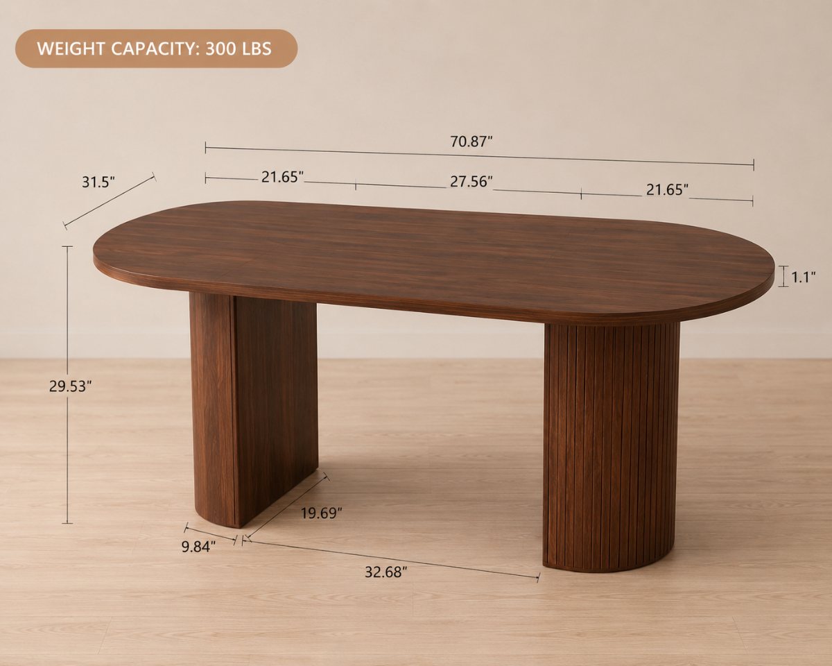 Nora Oval table dimensions diagram, 71-inch oval