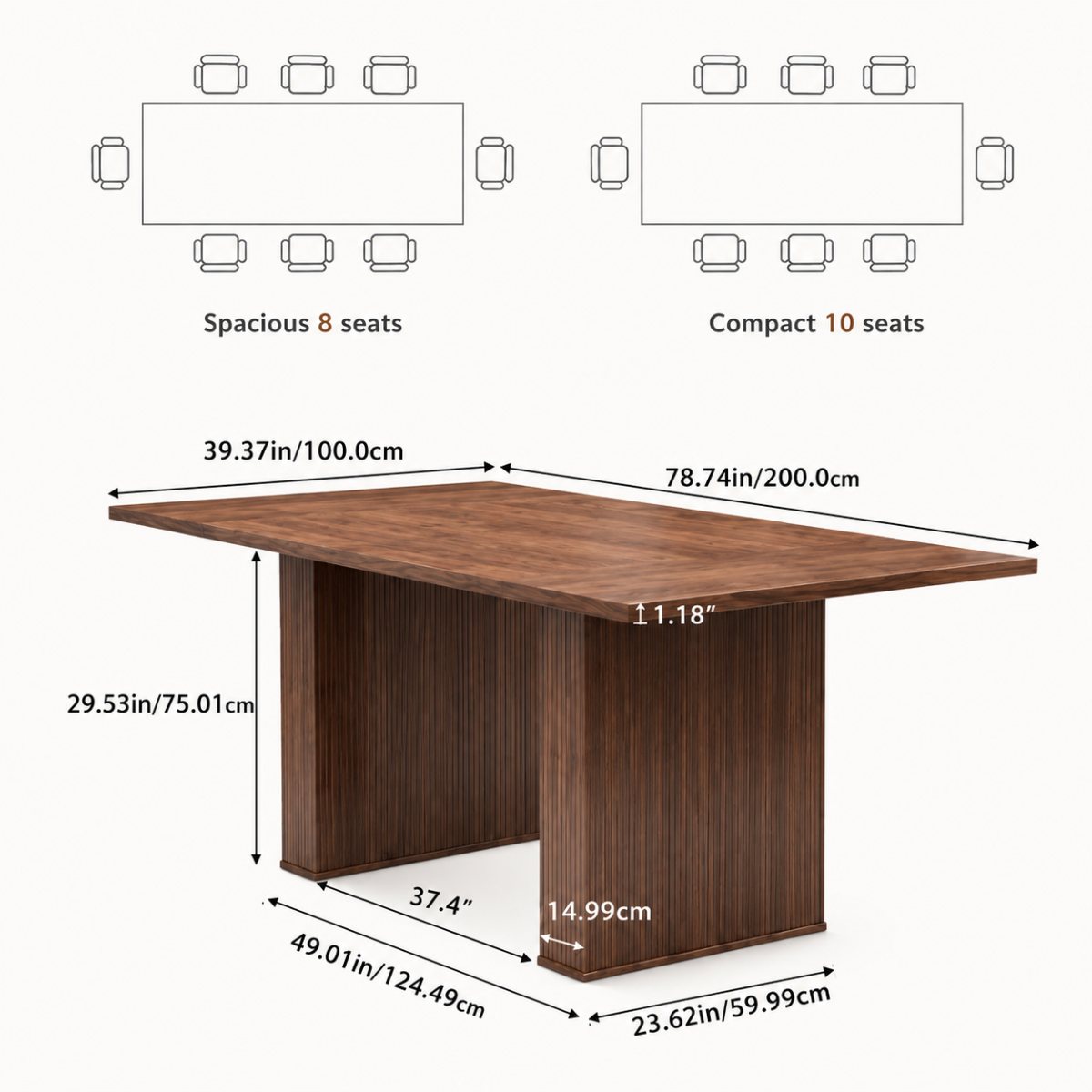Nora Rectangular table dimensions diagram, 78-inch